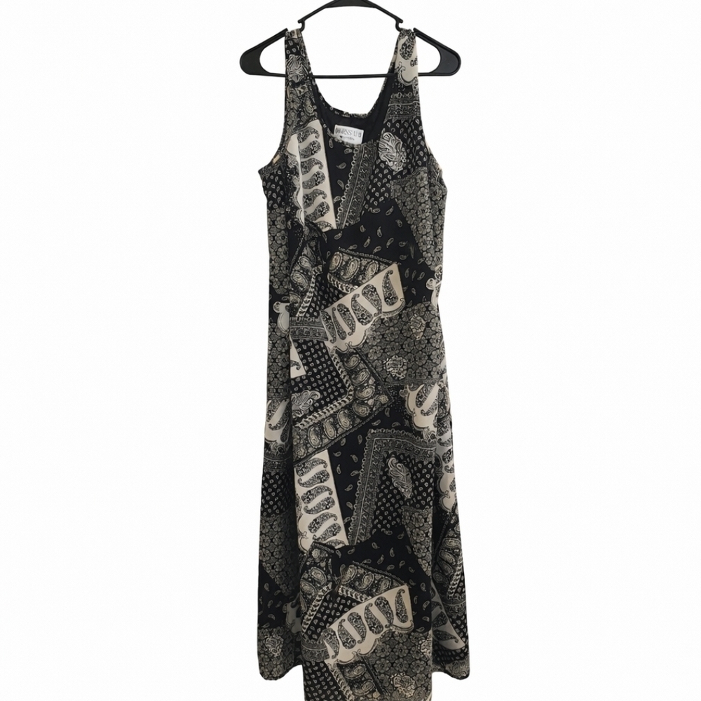 Dress-U II by Sharon Black & Ivory Paisley Maxi Dress Size 18 Boho Y2K Vintage